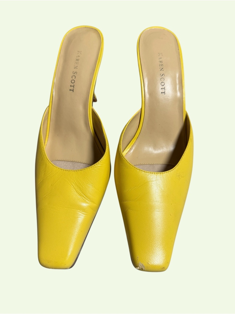 Karen Scott Yellow Pointed Square Toe Mules Heels Size 7